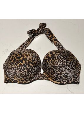 Victoria's Secret • 36D • Bombshell Push Up Add 2 Cup Size Leopard Halter Bikini